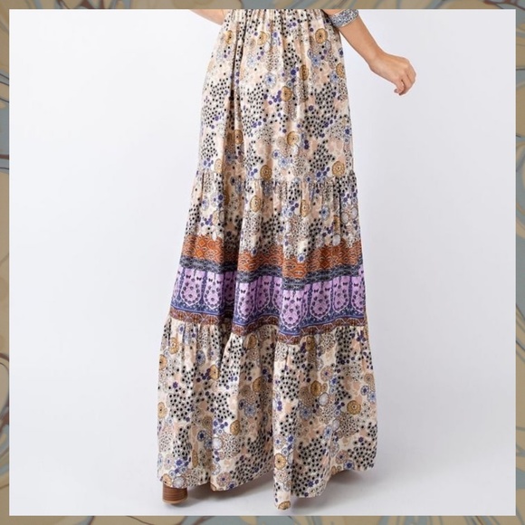 EASEL "Summer Dreams" Sexy Tiered Flowy Maxi Dress Smocked Waist Self-Tie Straps - Picture 8 of 15